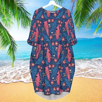 Tropical Parrots Pattern Long Sleeve Midi Dress | Newhawaiianshirts UK