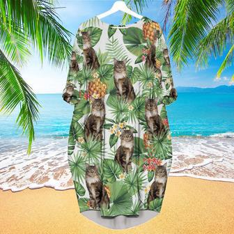 Tropical Pineapple Maine Coon Cat Long Sleeve Midi Dress | Newhawaiianshirts AU