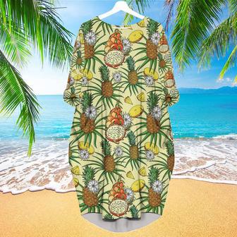 Tropical Pineapple Red Dragon Long Sleeve Midi Dress | Newhawaiianshirts AU