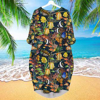 Tropical Sea Fish Pattern Long Sleeve Midi Dress | Newhawaiianshirts CA