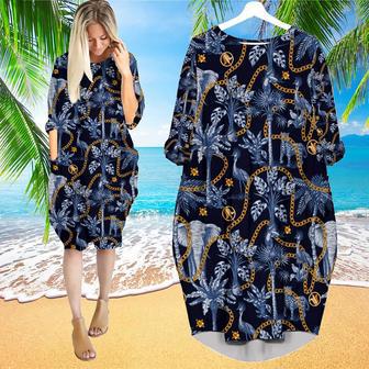 Tropical Trees Jungle Pattern Long Sleeve Midi Dress | Newhawaiianshirts