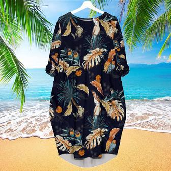 Tropical With Exotic Parrot Birds Long Sleeve Midi Dress | Newhawaiianshirts CA