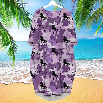 Unicorns On Purple Long Sleeve Midi Dress | Newhawaiianshirts AU