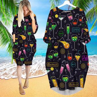 Vibrant Neon Cocktails Party Long Sleeve Midi Dress | Newhawaiianshirts UK