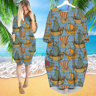 Viking Drakkar Vintage Sleeve Midi Dress | Newhawaiianshirts DE