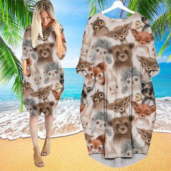 Vintage Colorwater Animals In Forest Long Sleeve Midi Dress | Newhawaiianshirts