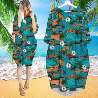 Vintage Summer Hawaii Palm Tree Island Long Sleeve Midi Dress | Newhawaiianshirts DE