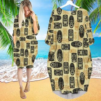 Vintage Tiki Mask Long Sleeve Midi Dress | Newhawaiianshirts CA