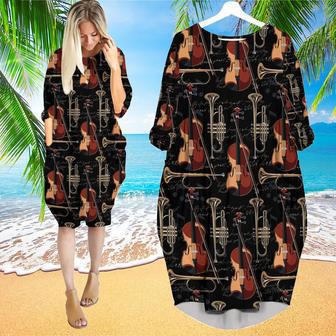 Violin With A Musical Trumpet Instruments Pattern Long Sleeve Midi Dress | Newhawaiianshirts UK