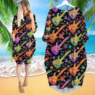 Watercolor Electric Guitar Long Sleeve Midi Dress | Newhawaiianshirts