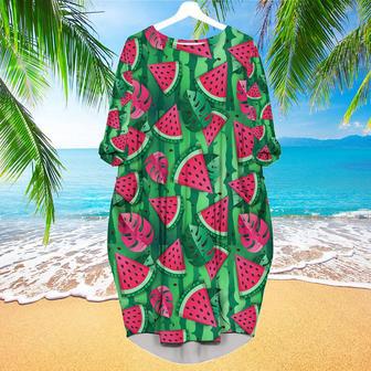 Watermelon Slices And Tropic Leaves Long Sleeve Midi Dress | Newhawaiianshirts AU