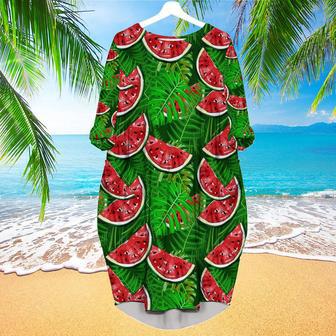 Watermelon With Tropical Leaves Long Sleeve Midi Dress | Newhawaiianshirts