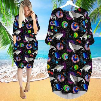 Whales Planets Stars Colorful Long Sleeve Midi Dress | Newhawaiianshirts CA