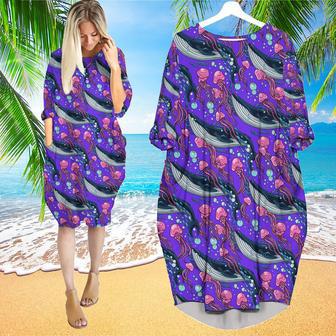 Whales With Jellyfish Long Sleeve Midi Dress | Newhawaiianshirts DE