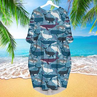 Whales With Marine Mammals Under Sea Long Sleeve Midi Dress | Newhawaiianshirts UK