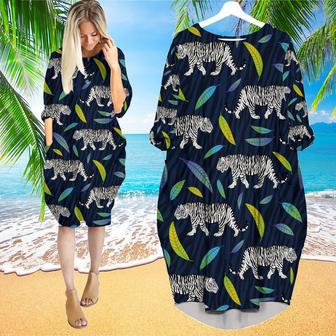 White Tiger Walking Roar Wild Leaves Long Sleeve Midi Dress | Newhawaiianshirts AU