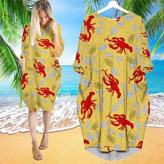 Yellow Crawfish Lemon Long Sleeve Midi Dress | Newhawaiianshirts AU