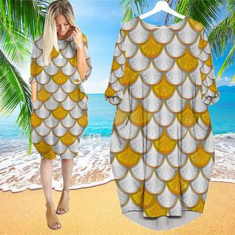 Yellow & White Mermaid Scales Long Sleeve Midi Dress | Newhawaiianshirts UK