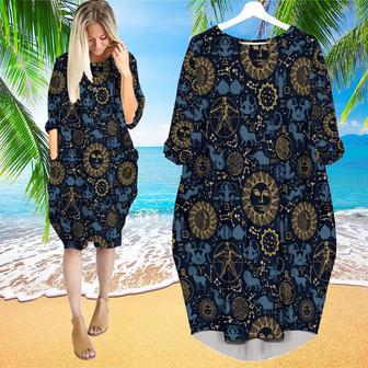 Zodiac Signs Horoscope Symbols Long Sleeve Midi Dress | Newhawaiianshirts AU