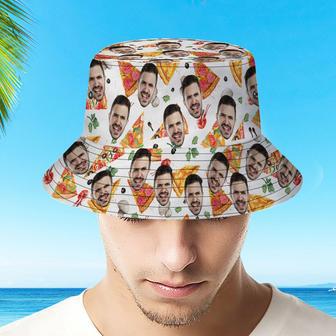 Custom Bucket Hat Personalize Face Pizza Bucket Hat Summer Wide Brim Fisherman Hat Gifts | Newhawaiianshirts AU