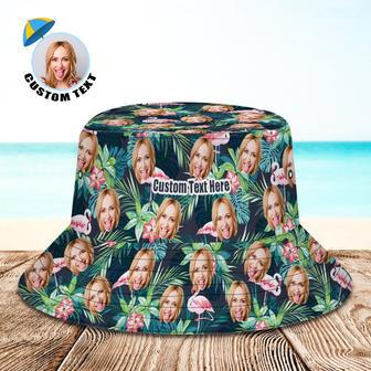 Custom Bucket Hat Personalized Face All Over Print Tropical Flower Print Hawaiian Fisherman Hat - Flamingo | Newhawaiianshirts AU