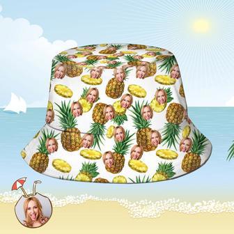 Custom Bucket Hat Personalized Face All Over Print Tropical Flower Print Hawaiian Fisherman Hat - Pineapple | Newhawaiianshirts