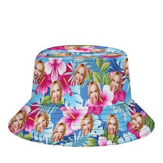 Custom Bucket Hat Personalized Face All Over Print Tropical Flower Print Hawaiian Fisherman Hat - Pink Flowers | Newhawaiianshirts AU