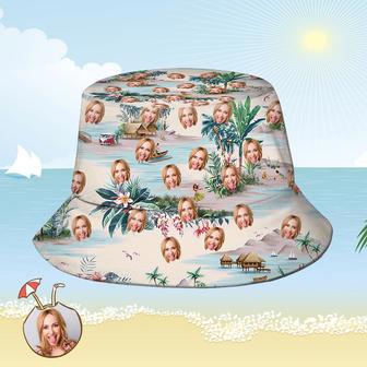 Custom Bucket Hat Personalized Face All Over Print Tropical Flower Print Hawaiian Fisherman Hat - Sea View | Newhawaiianshirts DE