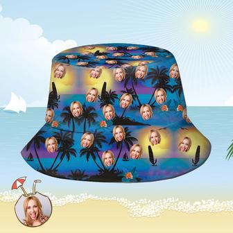 Custom Bucket Hat Personalized Face All Over Print Tropical Flower Print Hawaiian Fisherman Hat - Seaside At Dusk | Newhawaiianshirts UK