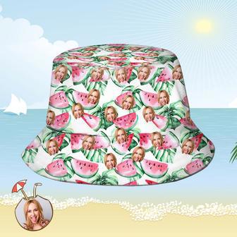 Custom Bucket Hat Personalized Face All Over Print Tropical Flower Print Hawaiian Fisherman Hat - Watermelon | Newhawaiianshirts DE