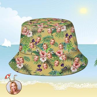 Custom Bucket Hat Personalized Face All Over Print Tropical Flower Print Hawaiian Fisherman Hat - Yellow | Newhawaiianshirts UK