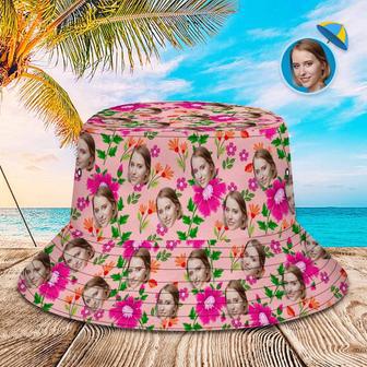 Custom Bucket Hat Unisex Face Bucket Hat Pink Flowers And Green Leaves | Newhawaiianshirts DE