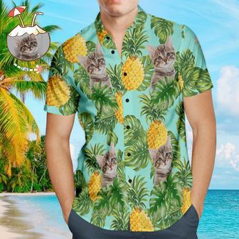 Custom Cat Face Men's Hawaiian Shirts With Pineapple For Pet Lover | Newhawaiianshirts