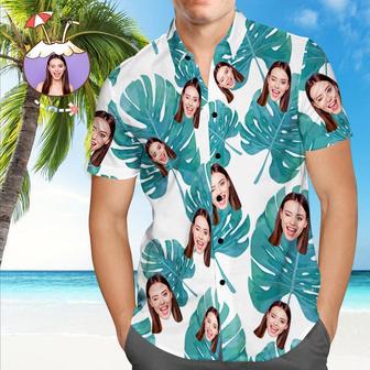 Custom Dog Face Hawaiian Shirt Custom Tropical Shirts Green Leaves Beach Shirt | Newhawaiianshirts CA