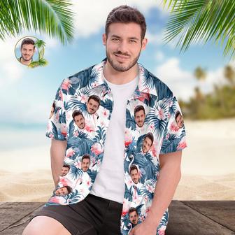 Custom Face All Over Print Men's Hawaiian Shirt Flamingo And Flowers Blue Leaves | Newhawaiianshirts UK