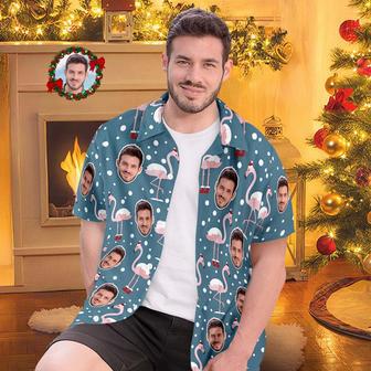 Custom Face All Over Print Men's Hawaiian Shirt Flamingo In Santa Hat Christmas Shirt | Newhawaiianshirts DE