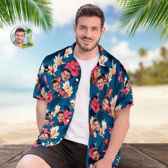 Custom Face All Over Print Men's Hawaiian Shirt Pink Flowers And Monstera Deliciosa | Newhawaiianshirts CA