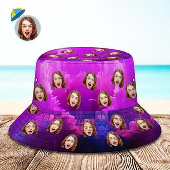 Custom Face Bucket Hat Personalized Hiking Beach Sports Hats Unisex Purple Abstract Texture | Newhawaiianshirts UK