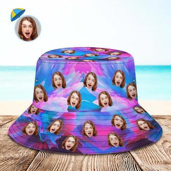 Custom Face Bucket Hat Personalized Hiking Beach Sports Hats Unisex Purple And Blue Abstract Texture | Newhawaiianshirts CA