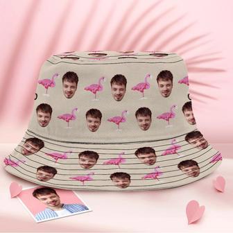 Custom Face Bucket Hat Unisex Personalised Photo Flamingo Summer Cap Hiking Beach Hats | Newhawaiianshirts UK