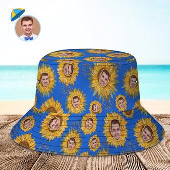 Custom Face Bucket Hat Unisex Personalised Photo Sunflower Summer Cap Colorful Hiking Beach Hats | Newhawaiianshirts CA