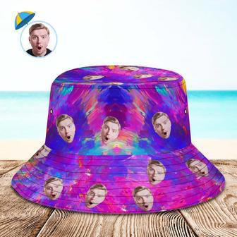 Custom Face Bucket Hat Unisex Personalized Hiking Beach Sports Hats Purple Abstract Texture | Newhawaiianshirts CA