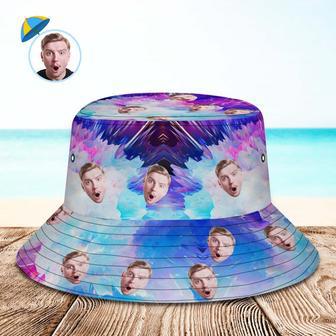 Custom Face Bucket Hat Unisex Personalized Hiking Beach Sports Hats Purple And Blue Abstract Texture | Newhawaiianshirts AU