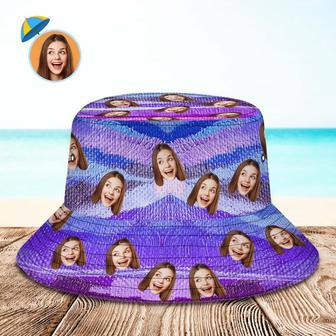 Custom Face Bucket Hat Unisex Personalized Photo Wide Brim Outdoor Summer Hats Purple Oil Painting Style | Newhawaiianshirts AU