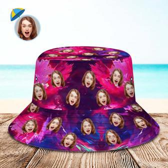 Custom Face Bucket Hat Unisex Personalized Wide Brim Outdoor Summer Cap Hiking Beach Sports Hats Pink And Red Abstract Texture | Newhawaiianshirts AU