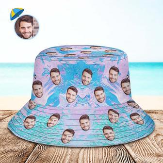 Custom Face Bucket Hat Unisex Personalized Wide Brim Outdoor Summer Hats Blue And Pink Oil Painting Style | Newhawaiianshirts AU