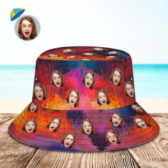 Custom Face Bucket Hat Unisex Personalized Wide Brim Outdoor Summer Hats Brownish Red Color Abstract Texture | Newhawaiianshirts AU