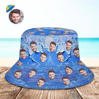 Custom Face Bucket Hat Unisex Personalized Wide Brim Outdoor Summer Hats Gadient Blue Oil Painting Style | Newhawaiianshirts UK