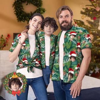 Custom Face Family Matching Hawaiian Outfit Christmas Pool Party Parent-Child Wears - All Over Print Leaves | Newhawaiianshirts DE