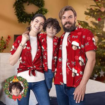 Custom Face Family Matching Hawaiian Outfit Christmas Pool Party Parent-Child Wears - Christmas Shirts With Candy Canes For Family | Newhawaiianshirts DE